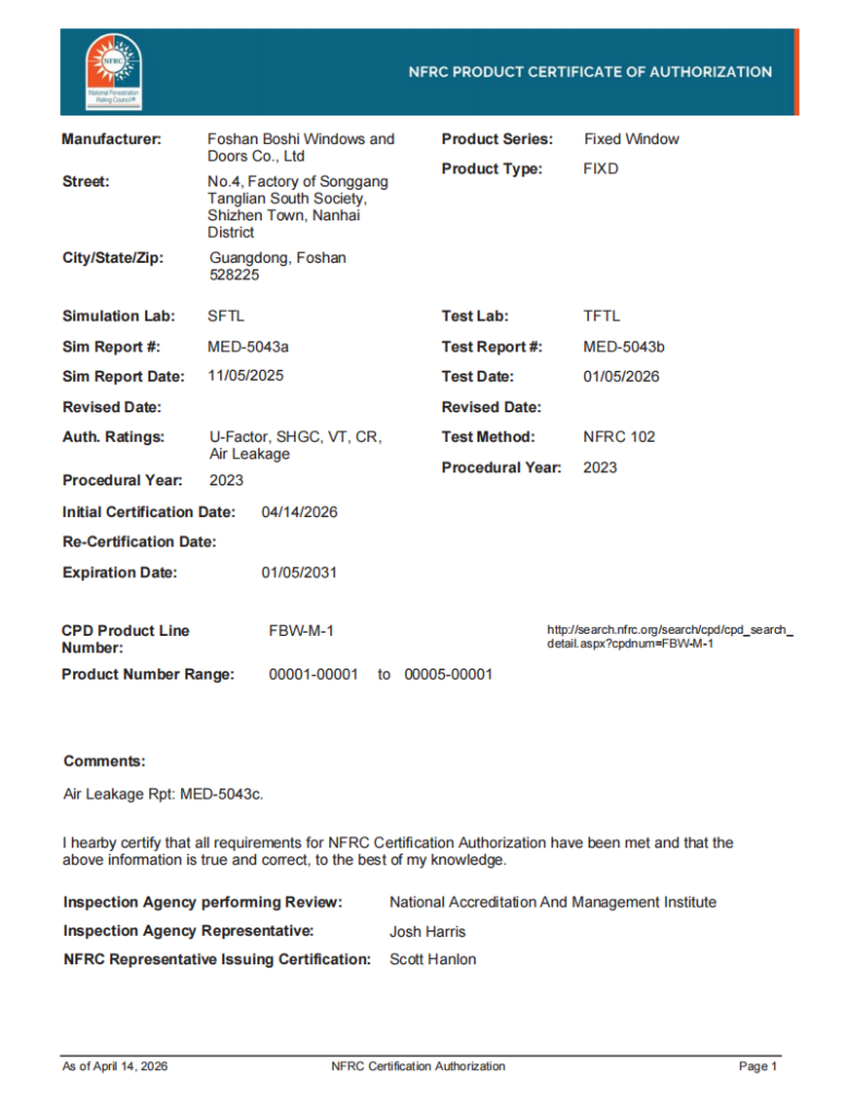 NFRC Certified Doors and Windows 1