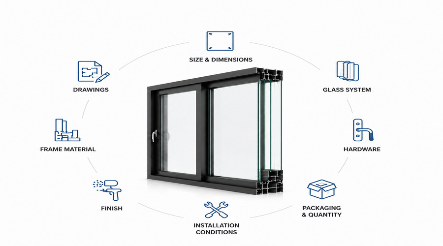 aluminum window order spec list infographic