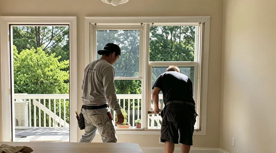 window installation before and after american entry door 1